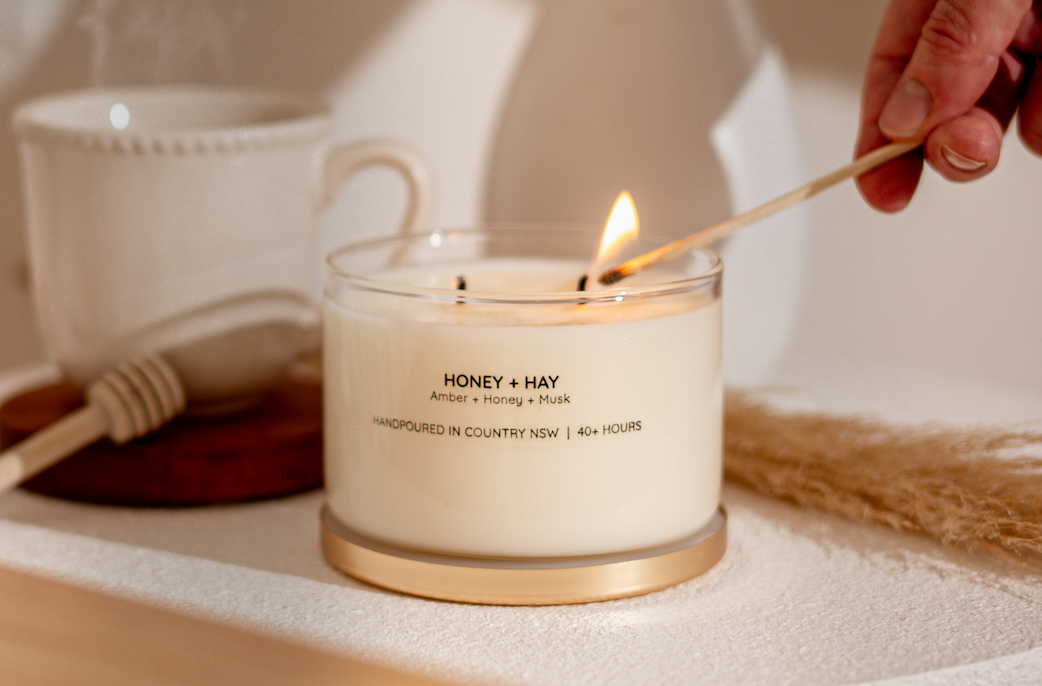 Honey + Hay Gold Lid Soy Candle | Wholesale