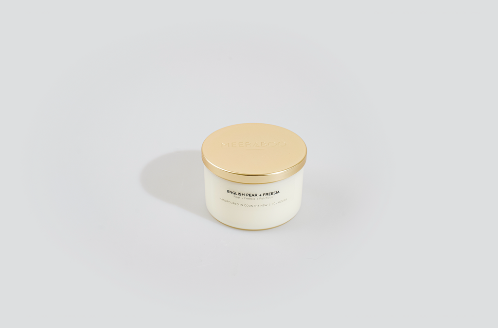 English Pear + Freesia Gold Lid Soy Candle | Wholesale