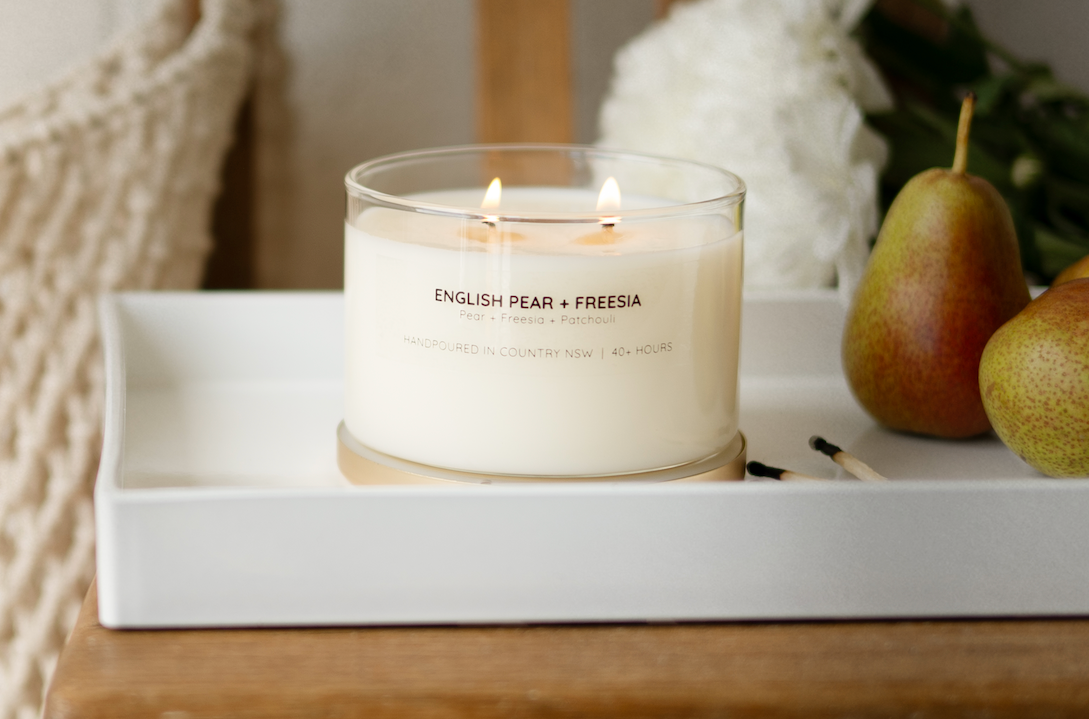 English Pear + Freesia Gold Lid Soy Candle | Wholesale